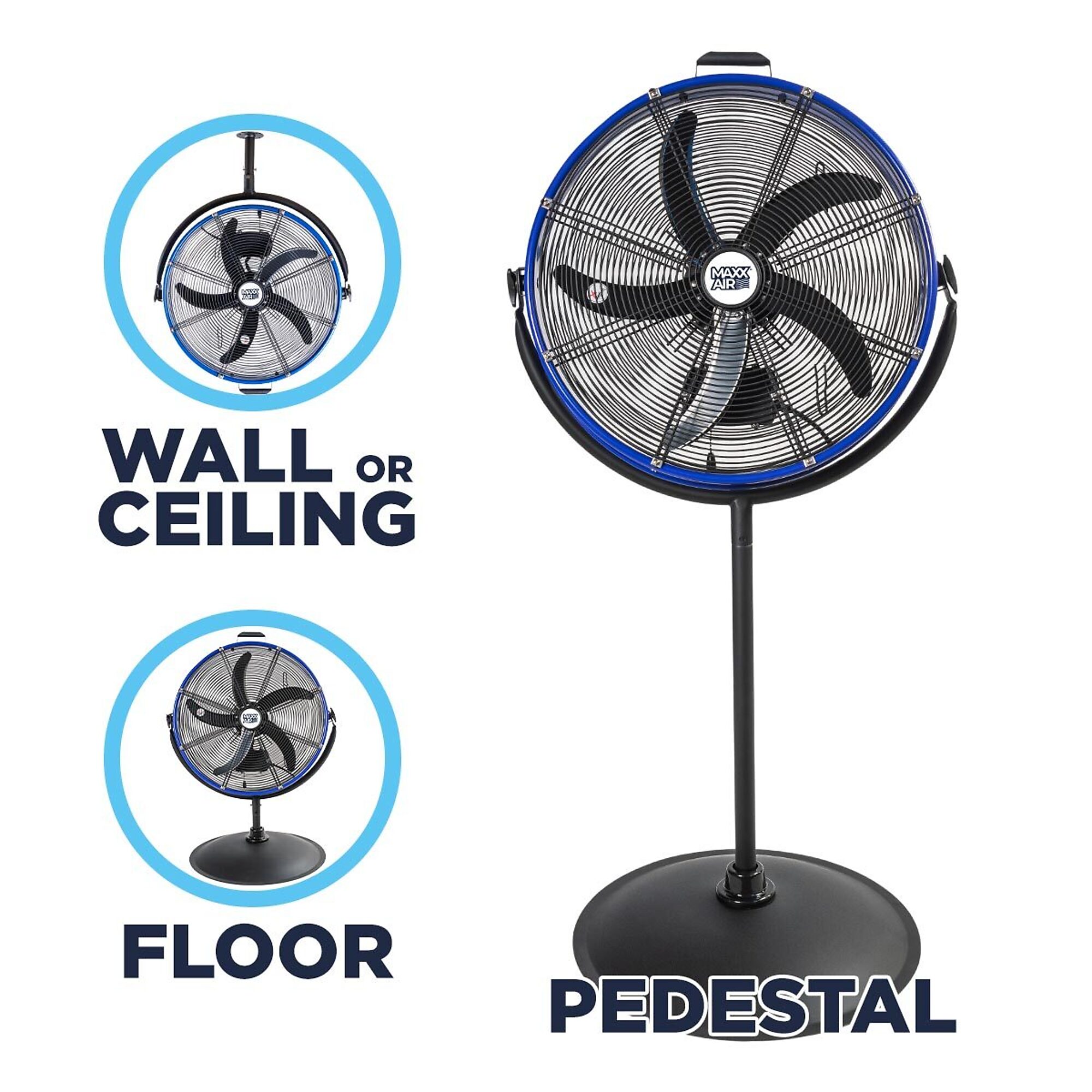 Maxx Air, 20in. 3-Speed Tilting Outdoor Rated 3-in-1 Pedestal Fan, Fan Diameter 20 in, Air Delivery 4600 cfm, Model# HVPF 20 OR